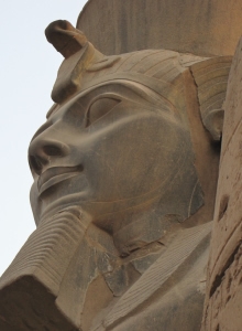 A close-up of the exterior of the magnificent temple at Abu-Simbel in southern Egypt.